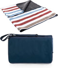 Picnic TIME Blanket Tote XL Outdoor Picnic Blanket 70x80 Foldable Beach Mat with Soft Fleece Top Water-Resistant Backing Carry Strap &amp Pocket Portable Blanket for 4-5 People (Coastal Stripe)