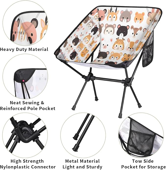 Animal Deer Face Theme Camping Chair Lightweight Portable Chairs for Adults Easy Installation Outdoor Foldable Camping Chair for Camping Fishing Hiking Picnic Beach