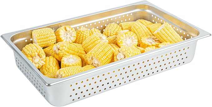 Restaurantware Steam Table Pan 6 Pack of Full Size Stainless Steel Perforated Hotel Pan Anti-Jam 4 Inch Deep Silver Commercial Kitchen Pan 24 Gauge