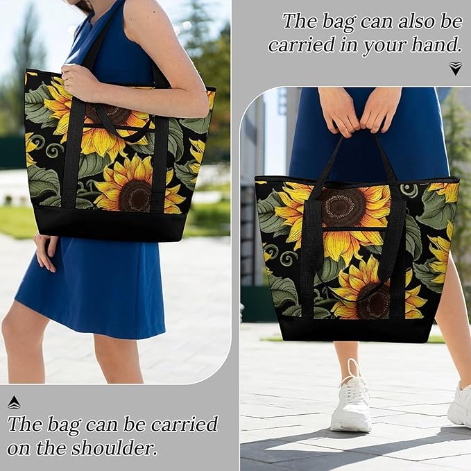 Insulated Shopping BagLarge Reusable Cooler Bags Floral Sunflower Printed Foldable Shopping BagTravel Waterproof Shoulder Bag