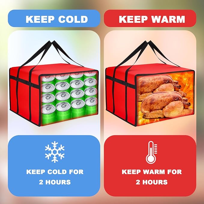 Maxcheck 2 Pcs Insulated Pizza Delivery Bag 24 x 24 x 14 Inch Pizza Warmer Bag Carrier Reusable Insulated Cooler Boxs Winter Food Delivery Carrier for Personal and Professional Use (Red)