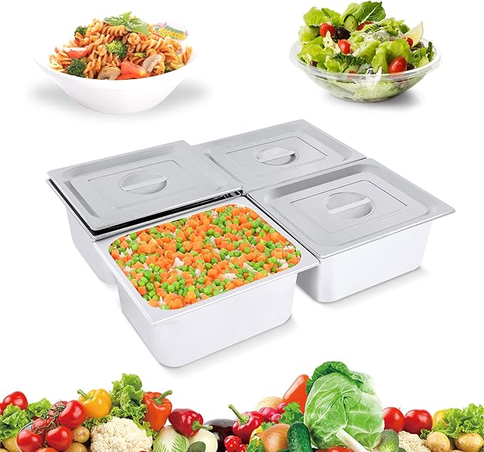 4 Pack Stainless Steel Hotel Pans 1/2 Size-6 Deep Steam Table Pan Stainless Steel Food Storage Containers Buffet Pan with Lids for Home Party Restaurant Hotel Buffet