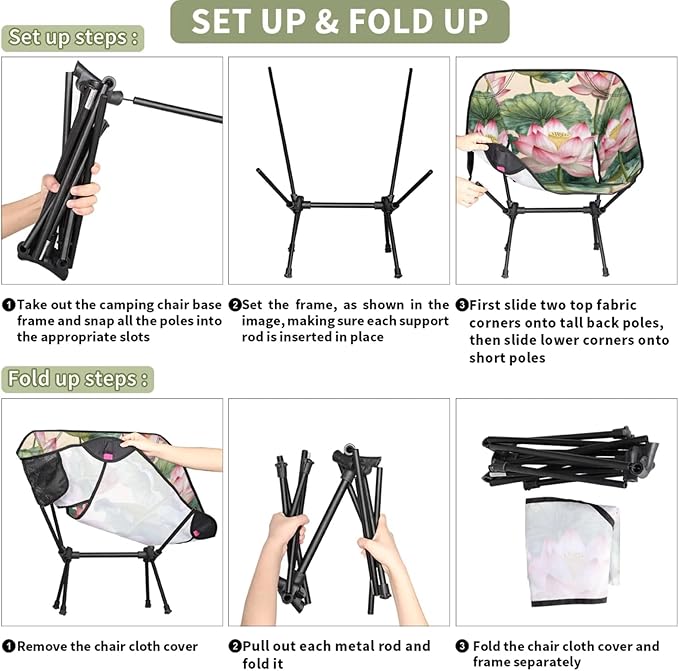 Honeybaby Folding Camping Chair Pond Flowers Camping Chairs Lightweight Portable Chair Outdoor Foldable Chairs for Camping Travel Picnic Beach Hiking