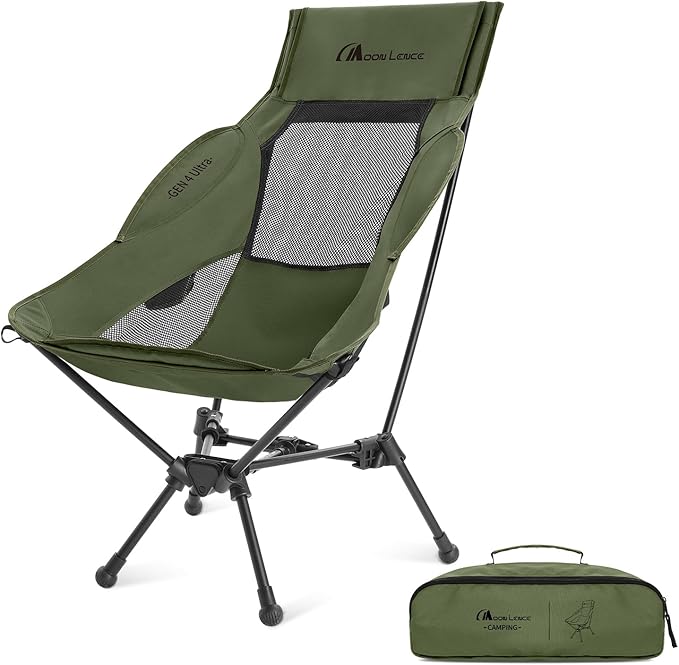 MOON LENCE High Back Folding Camping Chair 330lbs Portable Compact Chair with Wide Seat &amp Ergonomic Back Support (Green)