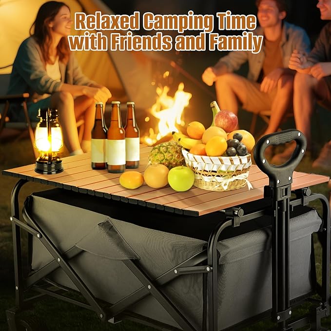 Metal Tabletop Board for Wagons CartFoldable Table 29×18 Heavy Duty for WagonAlloy Board with Load Capacity 68LBSCamping Essential and Gear for Outdoor Party with Family and Friends(Woody)