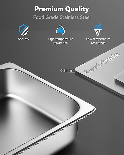 4 Pack Hotel Pans with Lids 1/2 Size 4 Deep Steam Table Pans Stainless Steel Food Pans 22 Gauge Anti Jam 12.8 L x 10.4 W Commercial Food Storage Containers