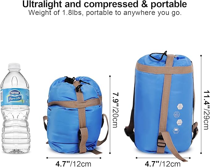 REDCAMP Ultra Lightweight Sleeping Bag for Backpacking Hiking Comfort for Adults Warm Weather with Compression Sack