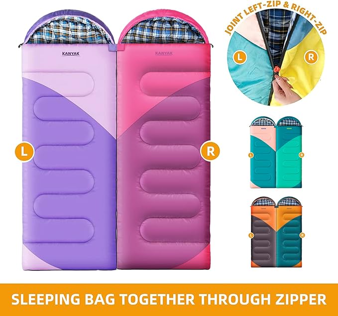 Camping Sleeping Bag 32℉ Sleeping Bags for Adults Kids Teens Cold Weather Warm Sleeping Bag Winter for 3-4 Season Camping Camping Gear Equipment Traveling and Outdoors
