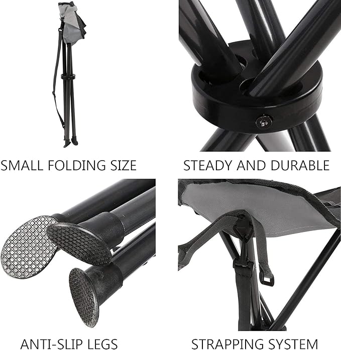 Portal Tall Folding Tripod Stool for Outdoor Camping Walking Hunting Hiking Fishing Travel Support 225 lbs