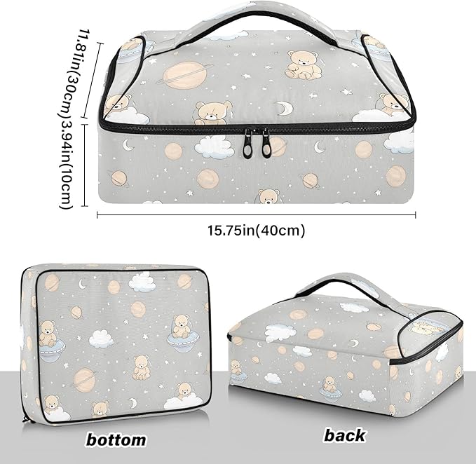 Casserole Carrier Cute Cartoon Bear PatternInsulated Casserole Carrier for Hot or Cold Food Thermal Lunch Tote for Potluck Parties Picnic Beach Fits 9 x 13 Inches Baking Dish