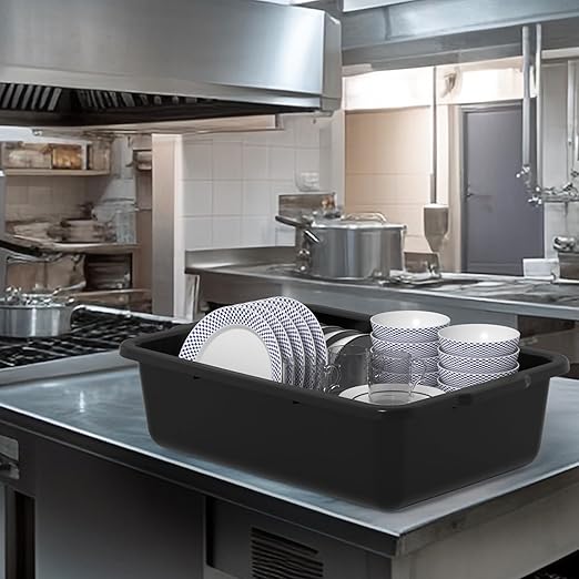 24 L Black Food Service Bus Tub Plastic Commercial Bus Tubs 6 Packs