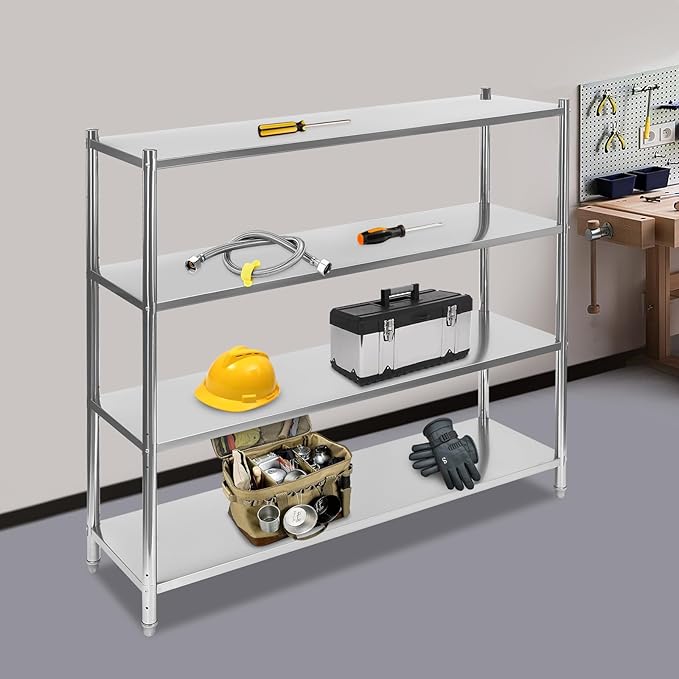 Stainless Steel Shelves59.1x17.7x61 Inch 4 Tier Shelving UnitAdjustable Height Stainless Steel Storage Shelf for Shopping MallsSupermarketsConvenience Stores (529lbs)