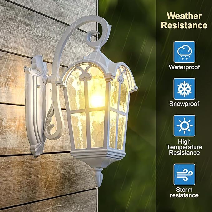 Outdoor Wall Lights for Porch Patio Yard - 17.1'' H White Exterior Wall Lighting Fixtures Waterproof &amp Anti-Rust Outside House Light Wall Mount Lantern Sconce