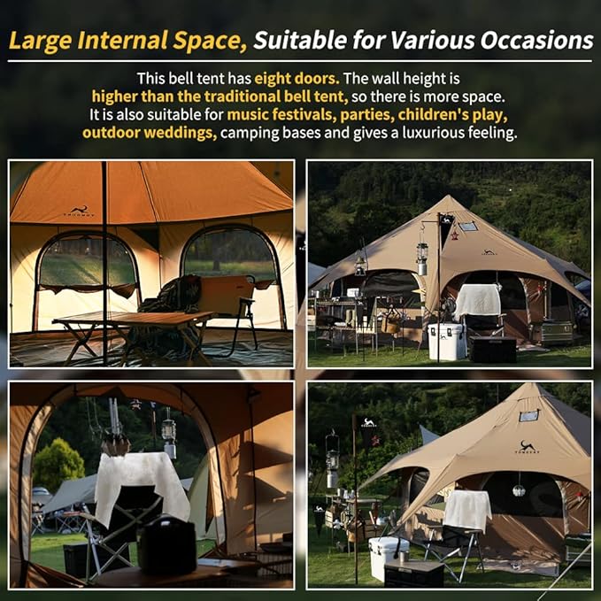 MC TOMOUNT Canvas Tent Bell Tent 16.4ft*9.2ft with Stove Jack for Glamping Family Camping Zipped Removable Floor