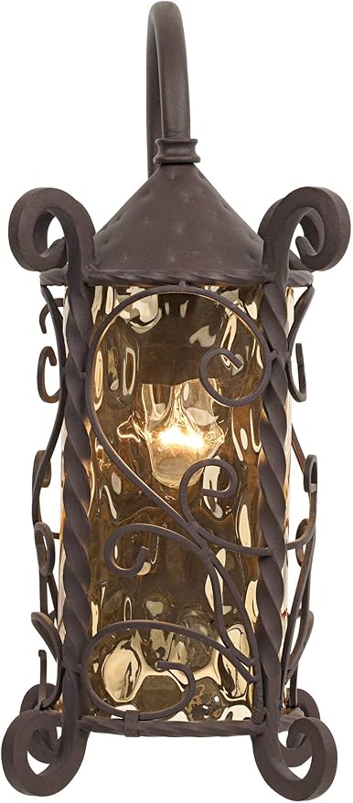 John Timberland Casa Seville Rustic Outdoor Wall Light Fixture Dark Walnut Twists 18 1/2 Champagne Hammered Glass for Exterior House Porch Patio Outside Deck Garage Yard Front Door Garden Home