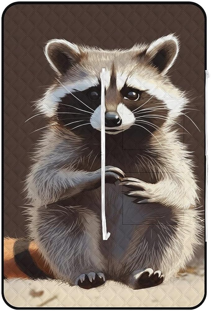Zipper Cute Raccoon Style Picnic Mat Suitable for Travel Camping Park Or Home Use