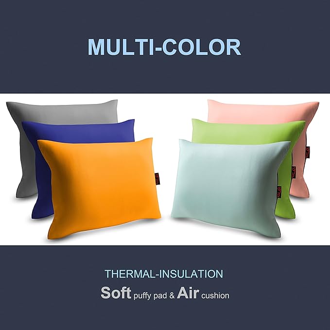 X-Foam Inflatable Camping Pillow Lite with Removable Foaming Cover | Comfortable Washable Ultralight Portable with Neck Lumbar Support | Backpacking Hiking Travel Air | Small (Ocean Blue)