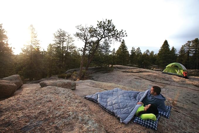 Coleman 45°F Double Sleeping Bag Queen Size XL Tandem Sleep Sack with Big &amp Tall Design Zips Apart into 2 Sleeping Bags Machine Washable