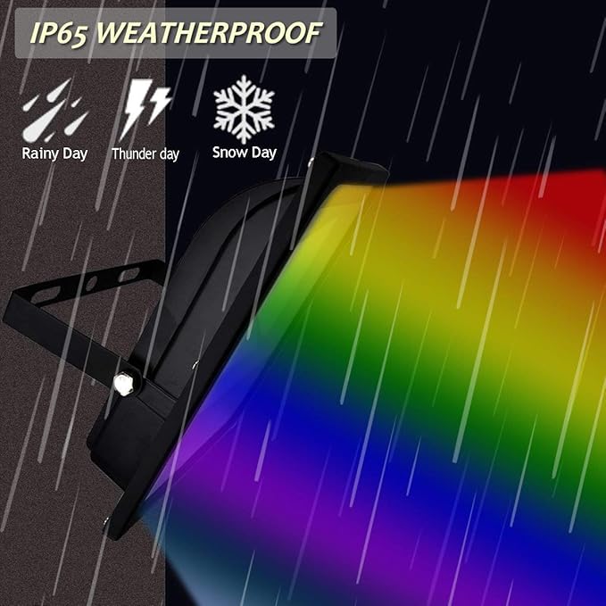 RGB LED Flood Lights50W Outdoor Super Bright SpotlightHigh Power 16 Colors Remote Control Floodlight4 Modes with US 3-PlugIP65 Waterproof Spotlight for StageYard