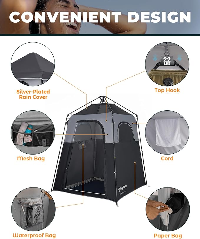 KingCamp Instant Shower Tent Portable Superior Stable Privacy Shelter Large Room Outdoor Toilet Tent with Floor for Beach Camping &amp Hiking Setup in Under 60s