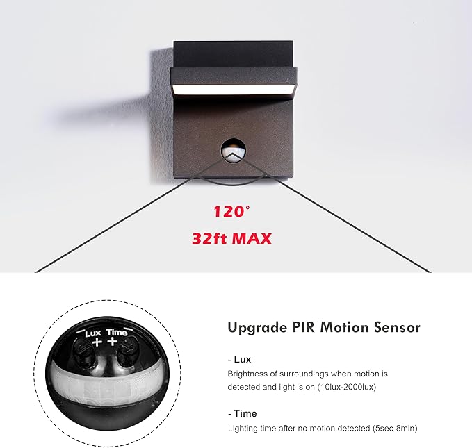 Motion Sensor Ourdoor Wall Sconce Light LED Exterior Light Fixture Black Modern Front Porch Light Wall Mount Lamp IP54 Waterproof for House Garden Garage Patio3000K 650LM