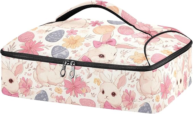 Casserole Carrier Lovely Bunnies PatternInsulated Casserole Carrier for Hot or Cold Food Thermal Lunch Tote for Potluck Parties Picnic Beach Fits 9 x 13 Inches Baking Dish