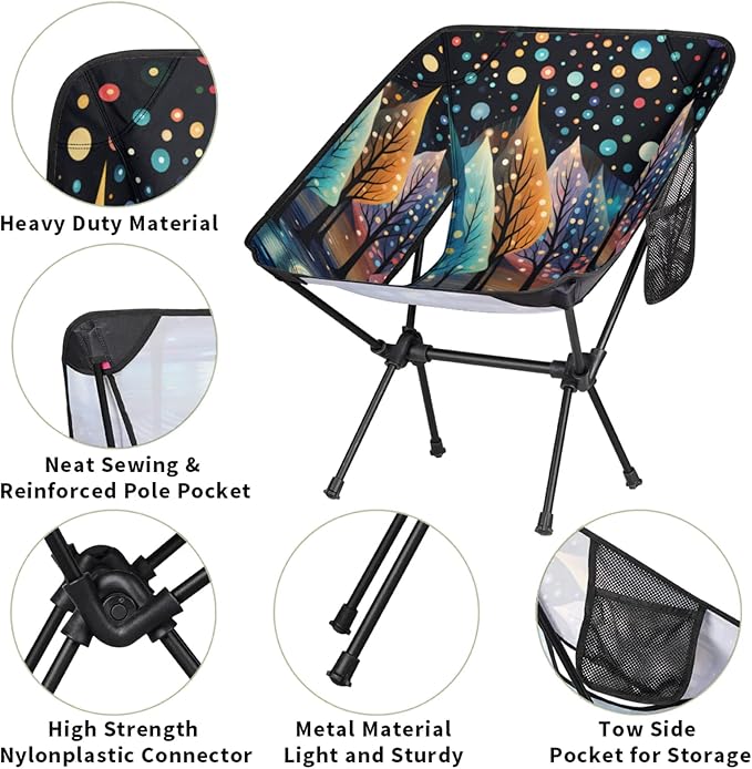 Honeybaby Folding Camping Chair Colorful Trees Camping Chairs Lightweight Portable Chair Outdoor Foldable Chairs for Camping Travel Picnic Beach Hiking