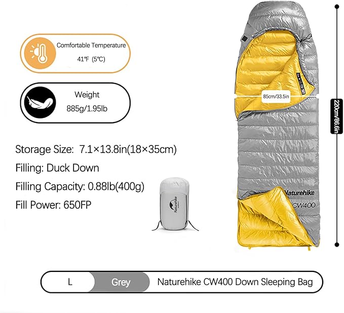 Naturehike Ultralight Down Cold Weather Sleeping Bag 650FP Compact Sleeping Bag 3-4 Season for Adults &amp Kids Backpacking Camping Hiking Traveling with Compression Sack