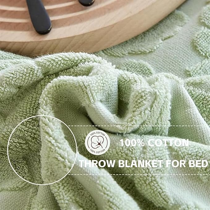 100% Cotton Throw Blanket for Couch Bed Sofa - Breathable Lightweight Machine Washable Summer Blanket for Adults Soft Fall Throw Blanket for Office and Home Decoration Sage Green 70x86 Inches