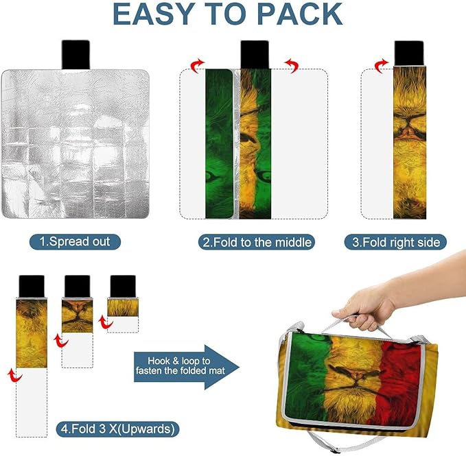 Lion of Judah Rasta Reggae Art Waterproof Outdoor Picnic Blanket Sandproof Beach Mat for Camping Hiking Grass Travelling