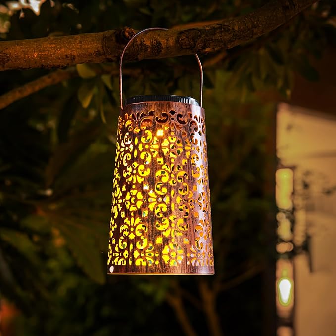 4 Pack Solar Hanging Lanterns Outdoor 2 Modes Adjustable White &amp Warm Light Auto On/Off Metal Waterproof Solar Lights for Patio Garden Wall &amp Tabletop Decor