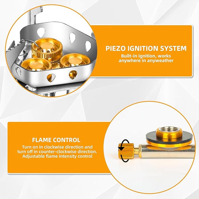 9900W Windproof Camping Gas Stove Portable Camping Stove with Piezo Ignition 1LB Propane Tank Adapter Butane Adapter for Outdoor Cooking Picnic Camping and Hiking