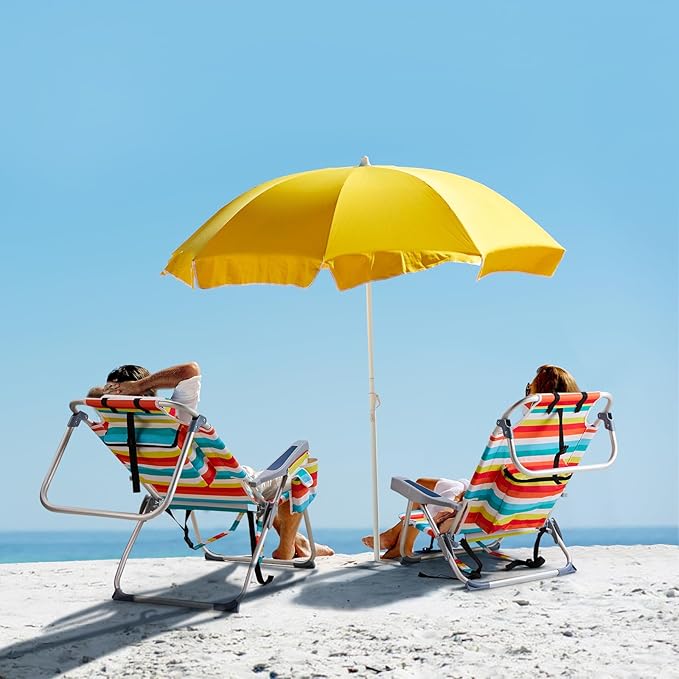 Backpack Beach Chairs Low 5 Position Beach Chair with Pouch Straps Folding Lightweight Reclining Aluminum Lay Flat Single (Rainbow Stripes High)