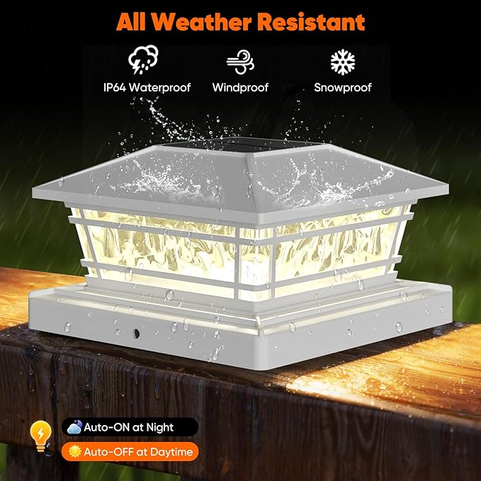 Post Solar Lights with 8 RGB Solid Colors &amp Color Changing 8 Pack Deck Post Lights for Porch Yard Garden Waterproof Solar Fence Post Cap Lights for 4x4 5x5 6x6 Vinyl/Wooden Posts White
