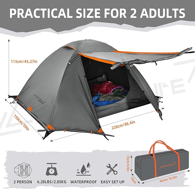 Clostnature Lightweight Backpacking Tent - 1/2 Person 4 Season Ultralight Waterproof Camping Tent Large Size Easy Setup Tent for Winter Cold Weather Family Outdoor Hiking and Mountaineering