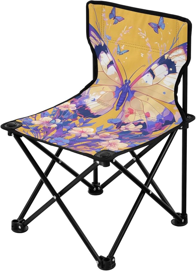 Butterfly Purple Portable Camping Chairs Folding Chair - Durable Oxford Fabric Lightweight Iron Frame Easy Fold Design - Ideal for Outdoor Activities Camping Fishing and Travel