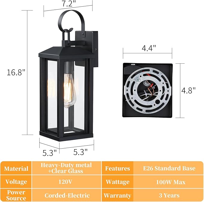 Large Outdoor Wall Light Fixtures 2-Pack Anti-Rust Porch Lights with Tempered Glass 17 Modern Farmhouse Black Exterior Lighting Fixtures Waterproof Outside Sconce Coach Lights for Garage House