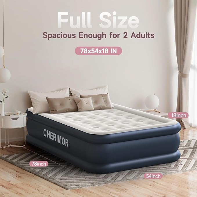 Air Mattress 18 Raised Full Size Self Inflatable Blow Up Mattress with Built in Pump Thick Comfort Air Bed with Carry Bag for Camping Guests &amp Home 600lb Capacity Colchon Inflable