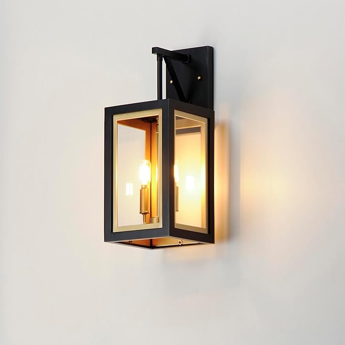 Maxim Lighting 30054CLBKGLD I Neoclass Collection 18 Inch Two Light Outdoor Wall Sconce I Black &amp Gold Finish I Modern Contemporary Light Fixture I
