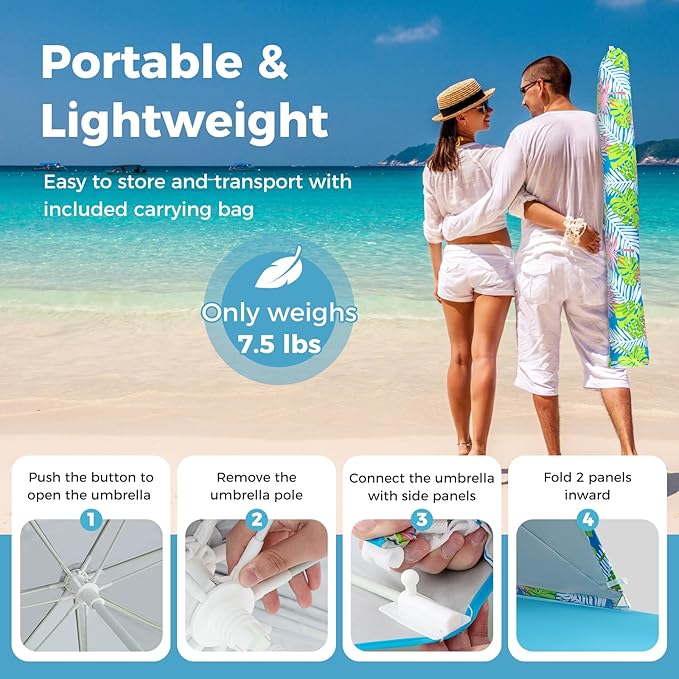 GYMAX Beach Umbrella Tent 2-in-1 Pop up Beach Tent UPF50+ with Carrying Bag Groundsheet Side Panels Sun Shelter for Outdoor Camping