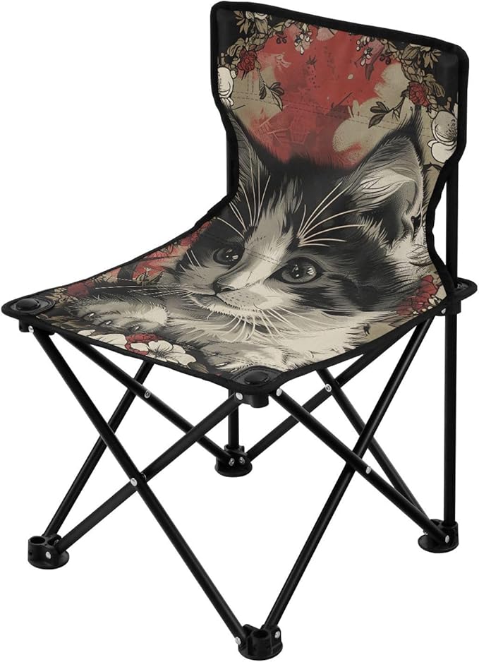 Elegant Cat Portable Camping Chairs Folding Chair - Durable Oxford Fabric Lightweight Iron Frame Easy Fold Design - Ideal for Outdoor Activities Camping Fishing and Travel