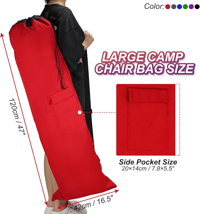 PATIKIL 47 Inch Camp Chair Replacement Bag Foldable Camping Chair Bag 900D Oxford Large Mouth Carry Bag with Adjustable Shoulder Strap &amp Side Pocket for Outdoor Camping Gray