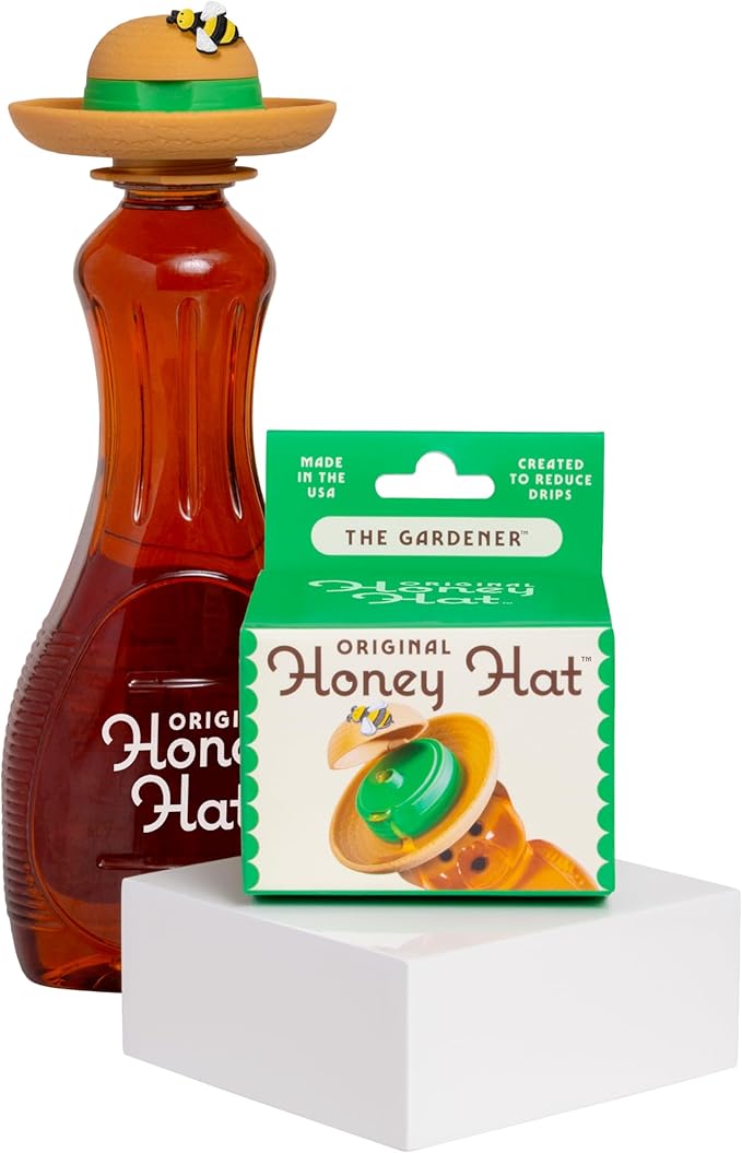 The Gardener Patented Drip-Catching Lid Replacement for Honey Bear Bottles &amp Table Syrup Bottles/No Mess Kitchen Gadget/Honey &amp Table Syrup Bottle Topper/Made in USA