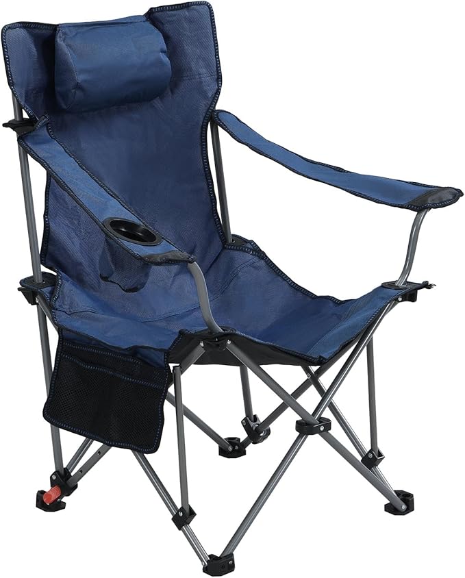 Folding Camping Chairs Portable Beach Chairs with Foot Rest Adjustable Recliner Chairs with Side Pockets &amp Cup Holder for Camping Picnics Fishing Beaches Barbecuesand (Blue)