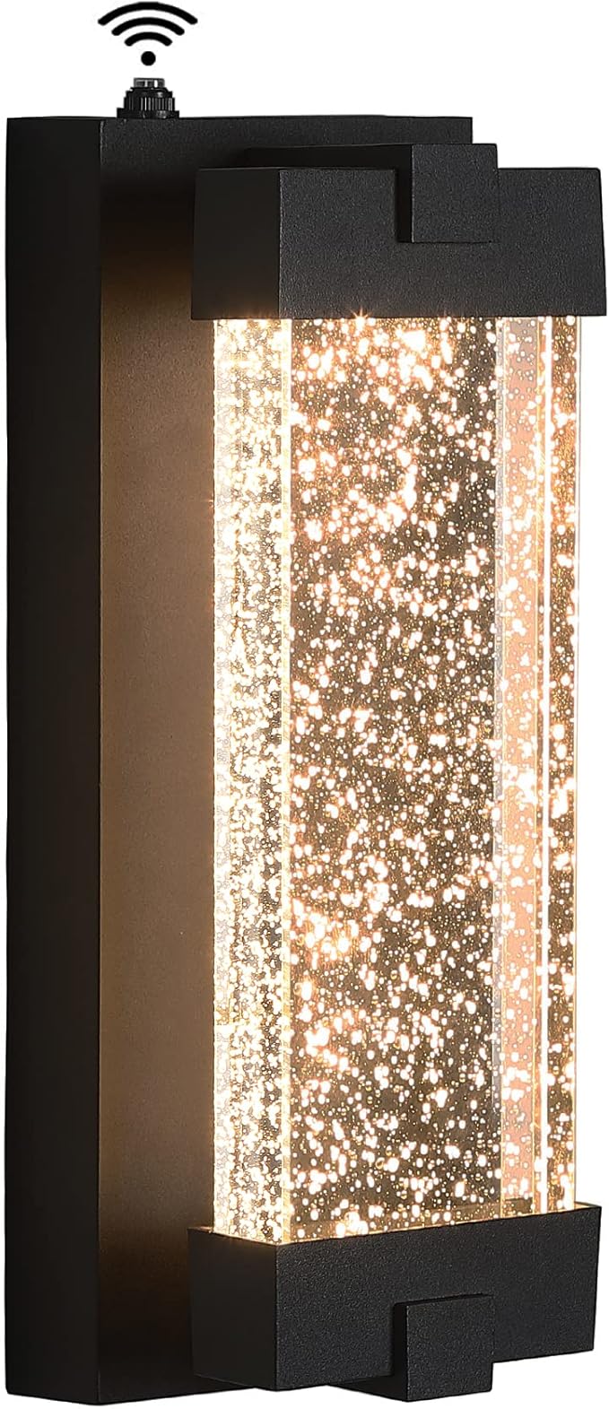 Black Wall Sconce with K9 Crystal Bubble and Dusk to Dawn Sensor Exterior LED Wall Mounted Light Modern Porch Lantern Light Fixture for Indoor and Outdoor