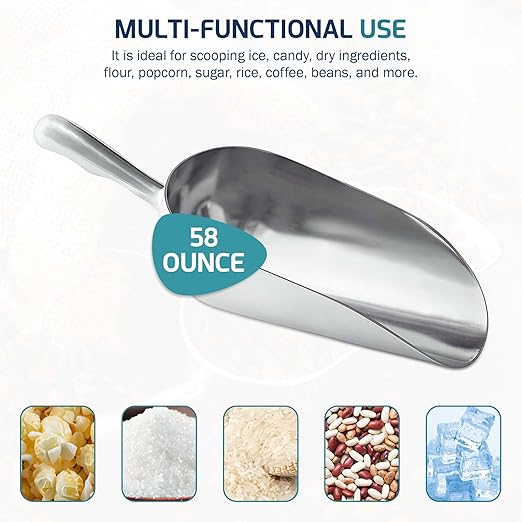 OCS Parts Aluminum 13.5-Inch Food and Ice Scoop | 58-Ounce | Professional Grade Scooper for Ice Flour Candy Sugar Rice Popcorn Coffee and Beans for Home or Commercial Kitchens