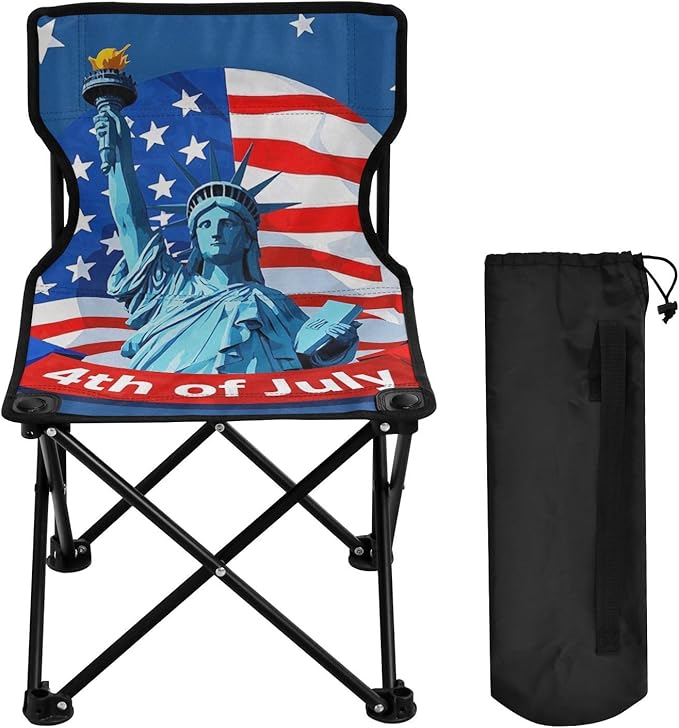 4th of July Independence Day Blue Liberty Compact Camping Chairs for Adults Ultra-Lightweight Folding Chair with Carrying Bag Outdoor Chairs for Travel Camp