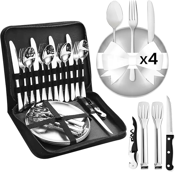 Camping Dishes Set Camping Plates and Utensils with Camp Organizer Camping Dinnerware