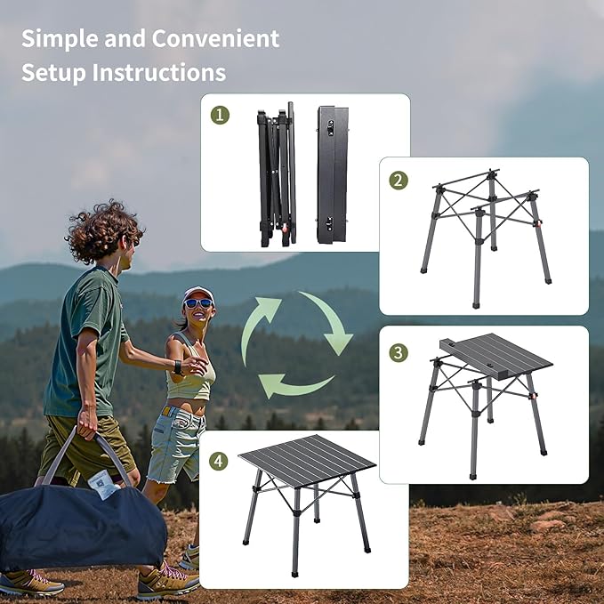 Folding Camping Table Portable Lightweight Beach Tables for Sand Foldable Aluminum Roll-up Folding Square Table for Outdoor Camping Picnic Card Travel