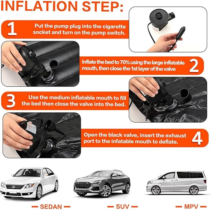axGear Inflatable Car Travel Air Mattress Back Seat w/Pump 2 Air Pillows Car SUV Sleeping Mattress Universal Fit